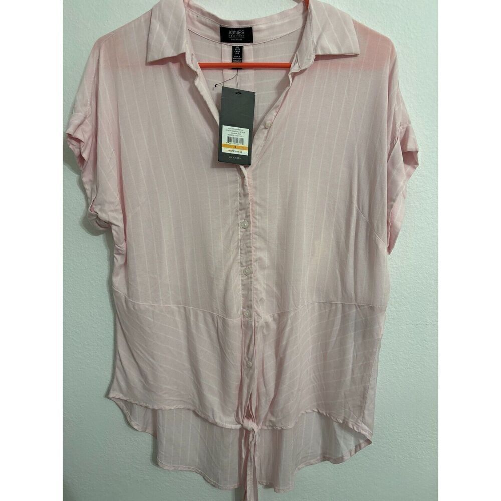 Jones New York Women’s Pink & White Striped Hi-Lo Hem Blouse Size S NWT